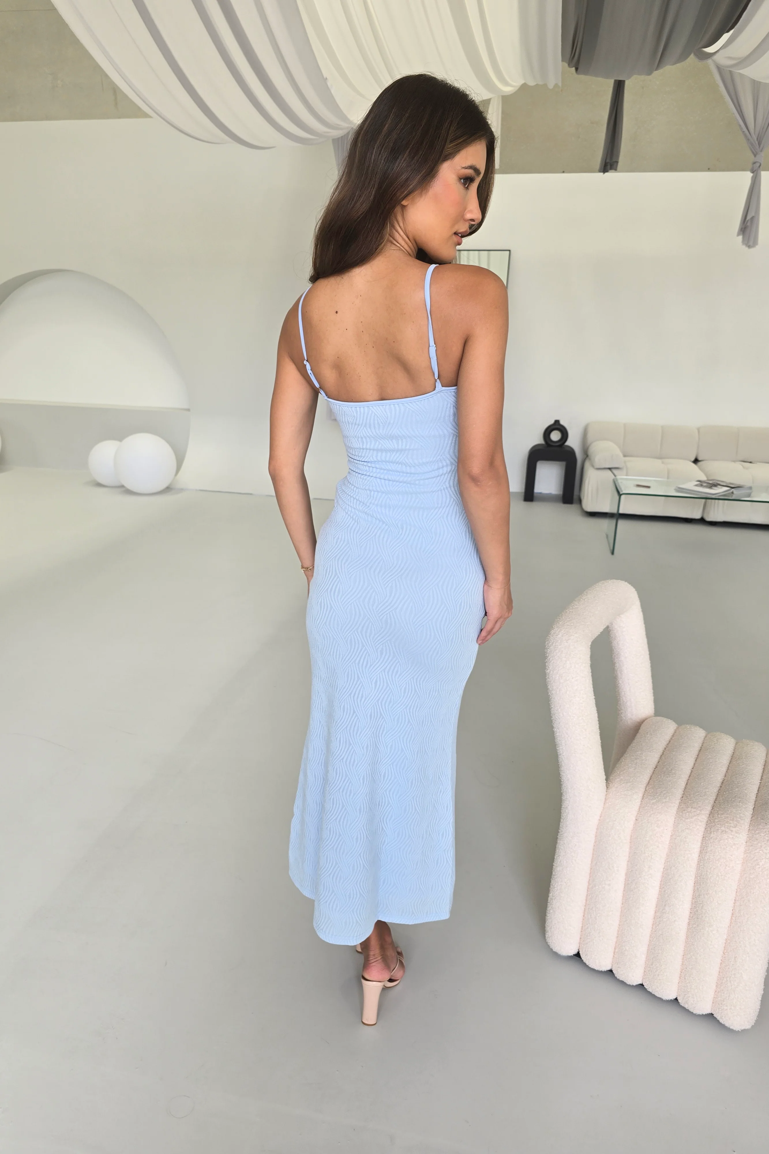 Elegant Sky-Blue Knit Dress