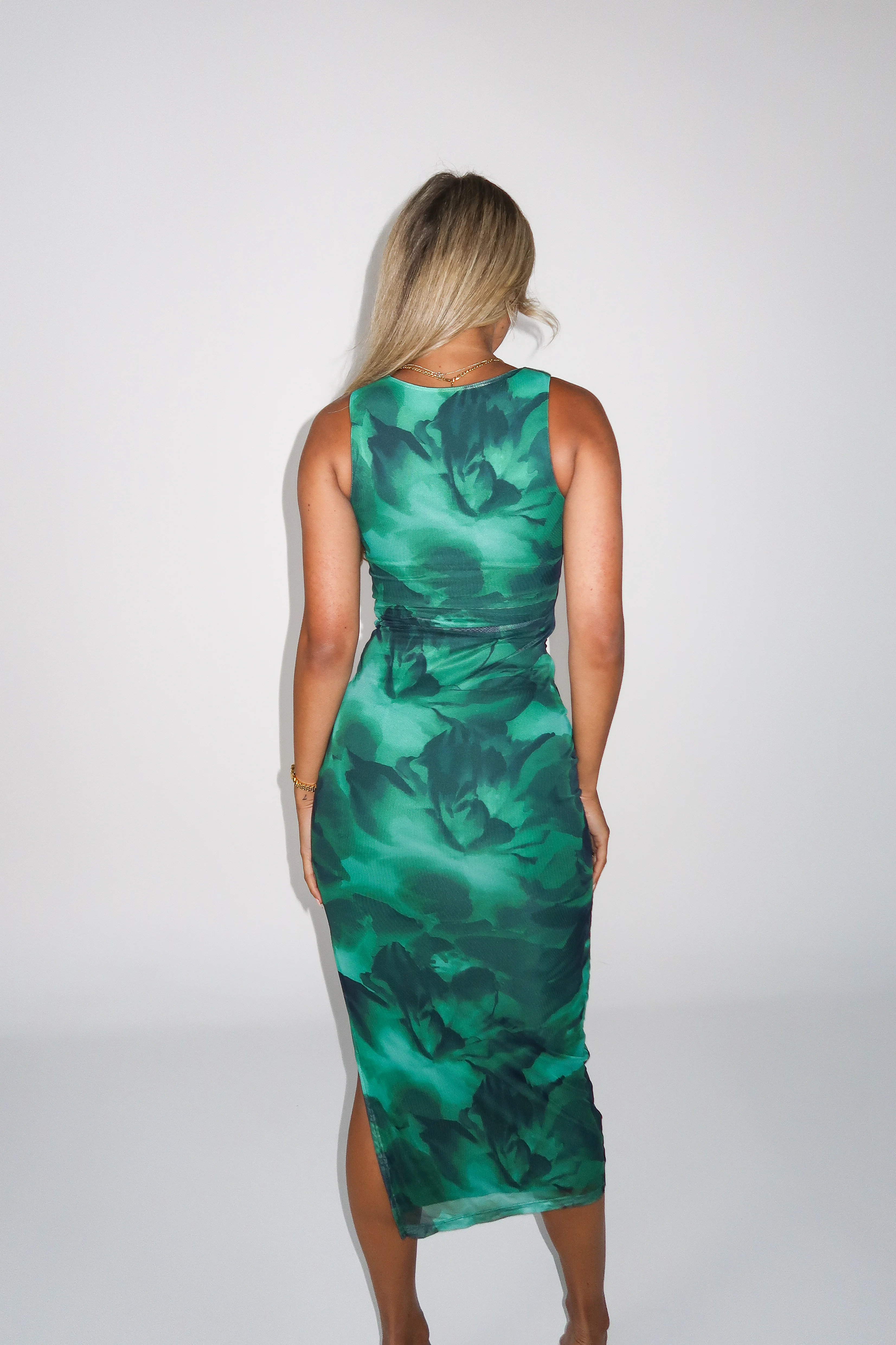 Elegant Green Camouflage Maxi Dress