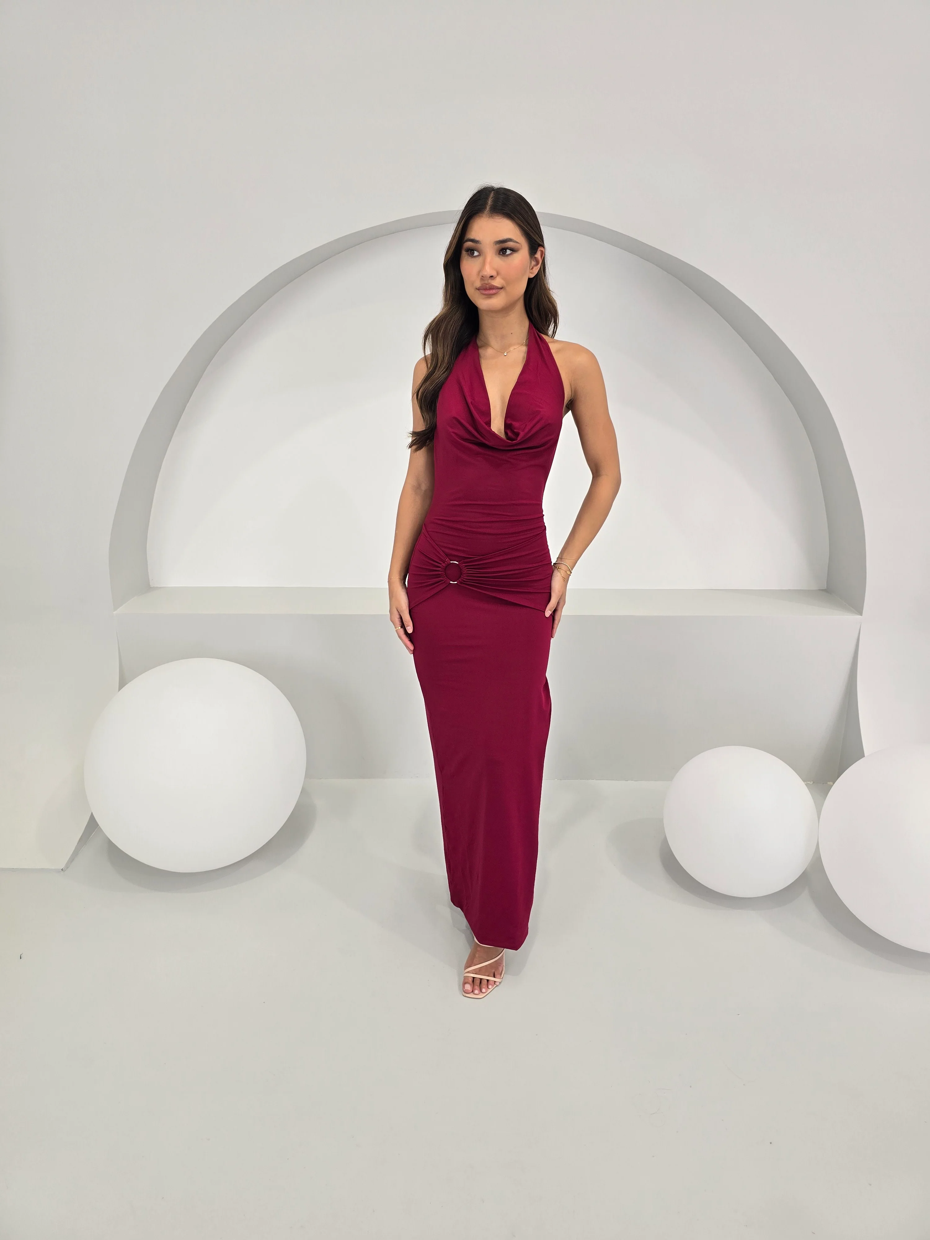 Elegant Wine Red Maxi Dress