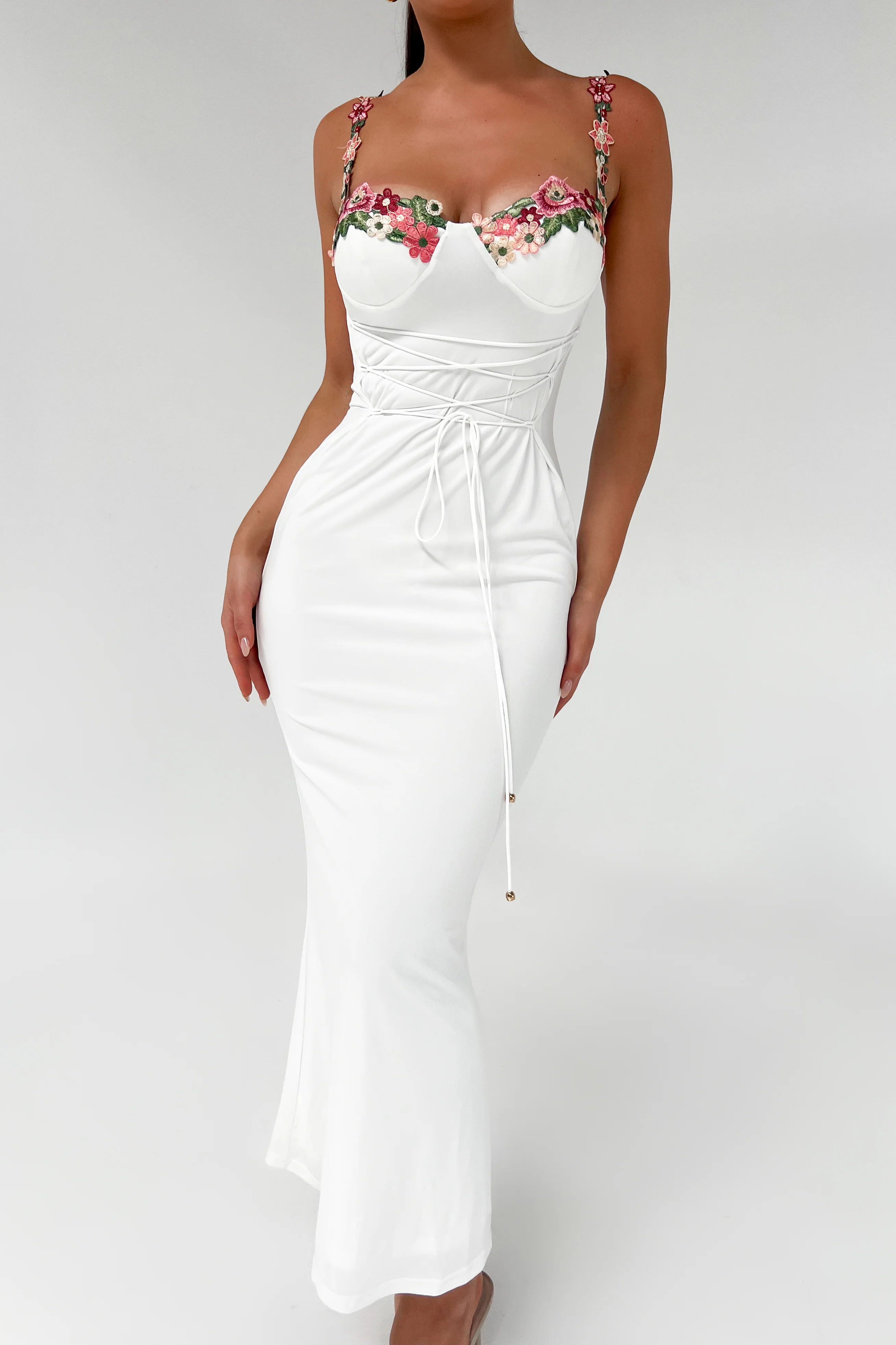 Elegant Floral Embroidered Maxi Dress